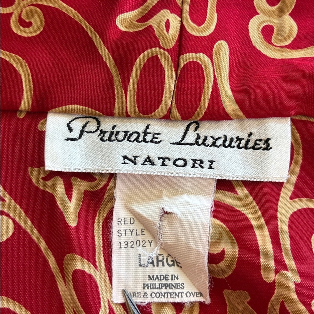 Natori Private Luxuries Robe Women L, Red/Gold Satin Robe Belt, Gold Piping. EUC - Picture 11 of 15